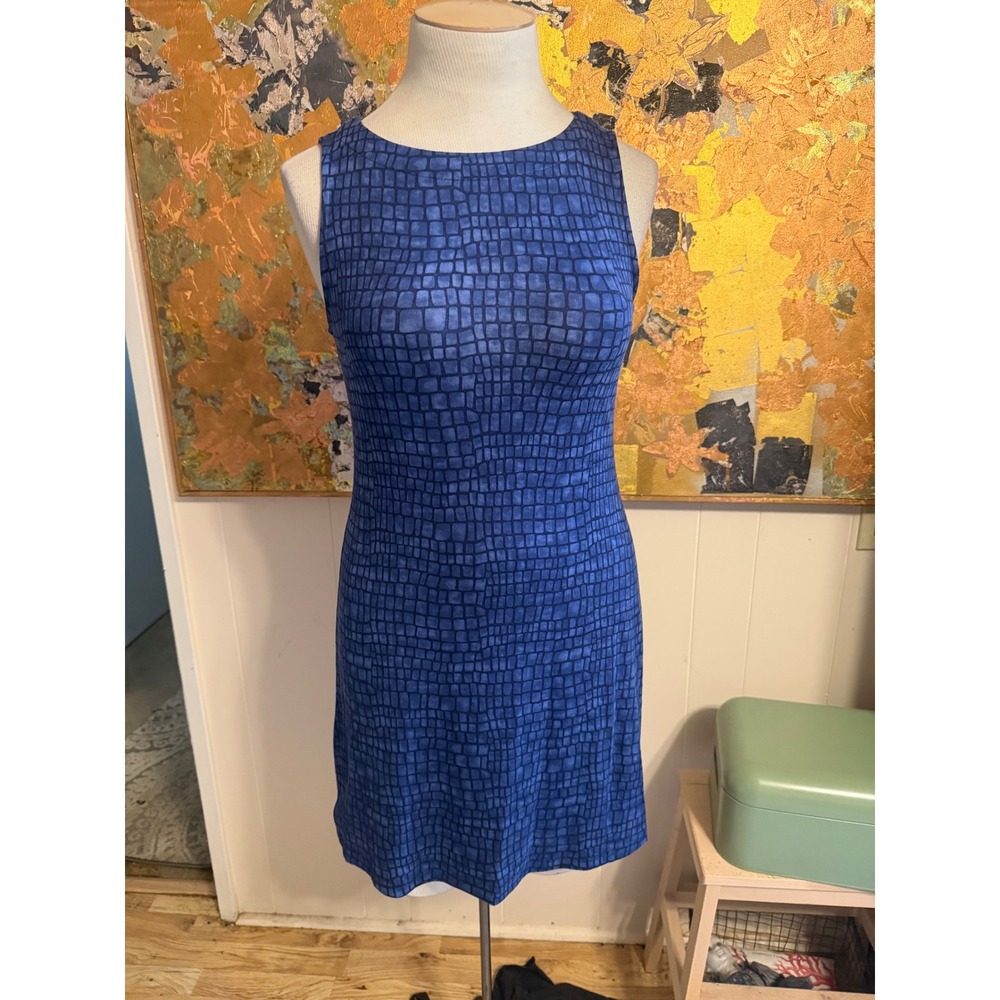 Tommy Bahama Blue Windowpane Printed Stretch Knit Sleeveless Mini Dress M
